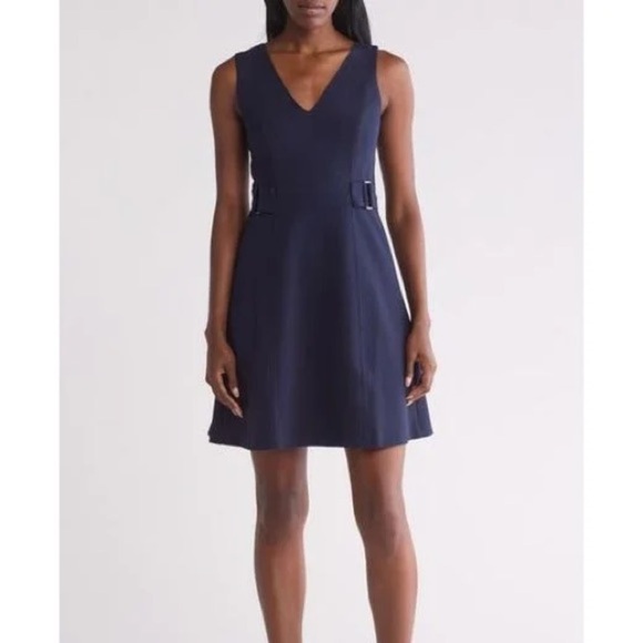 Vince Camuto Crepe Fit-and-Flare Sleeveless Minidress in Blue - Picture 1 of 5